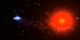 Animation depicting the binary star system.  When viewed from its orbital plane, the red giant eclipses the pulsar.