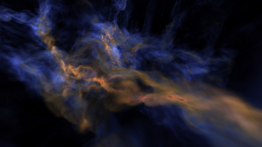 JWST Science Simulations: Nebula Tour 1.This visualization shows a tour of a turbulent molecular cloud forming multiple protoplanetary disks.  Credits: NCSA, NASA, A. Kritsuk, M. Norman