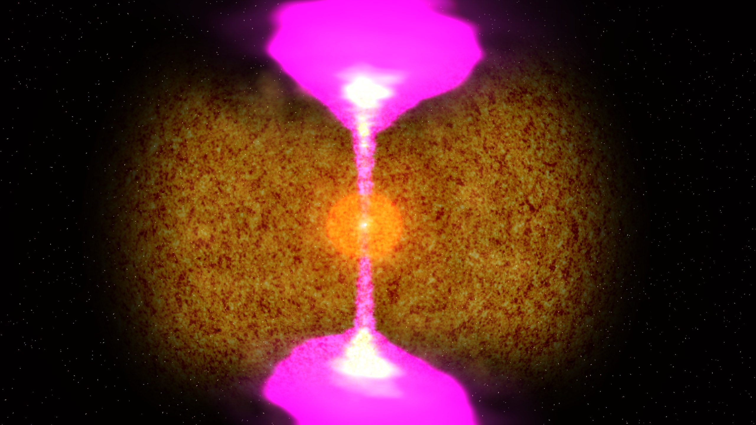These animations illustrate two wildly different explanations for GRB 101225A, better known as the "Christmas burst." First, a solitary neutron star in our own galaxy shreds and accretes an approaching comet-like body. In the second, a neutron star is engulfed by, spirals into and merges with an evolved giant star in a distant galaxy.For complete transcript, click here.