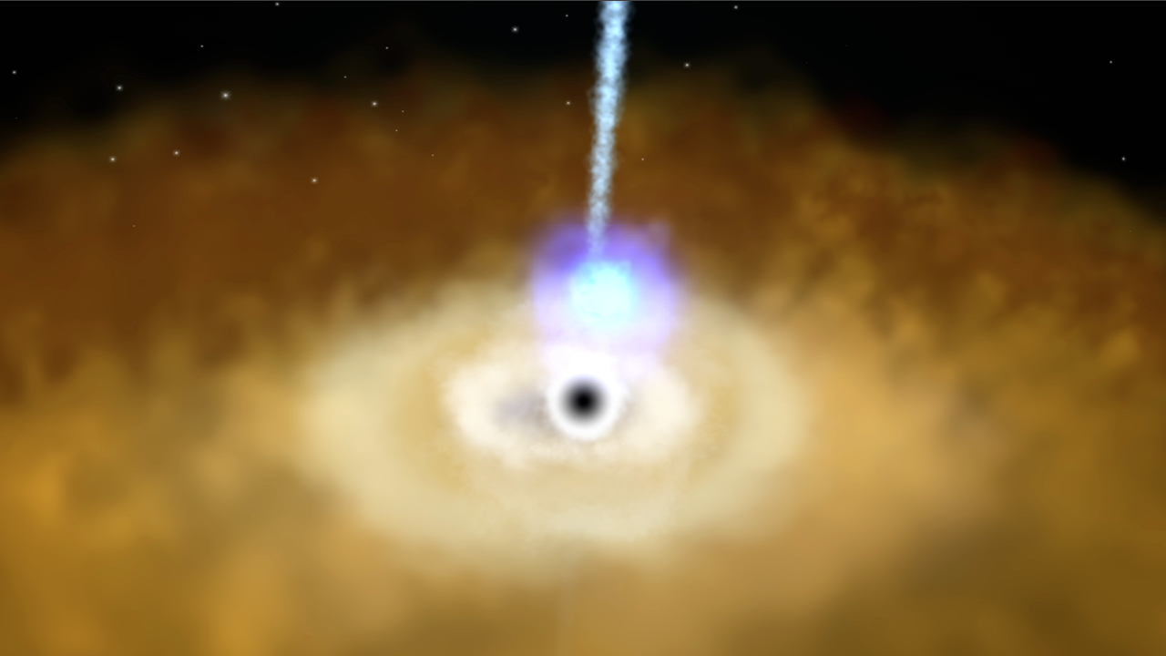 Animation of flare sequence happening twice, as viewed from slightly above the plane of the accretion disk.