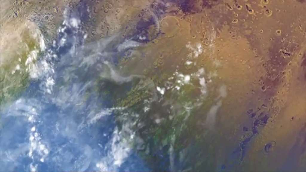 This animation depicts a transition from a "dry" Mars to a "wet" Mars as the camera flies over the surface.