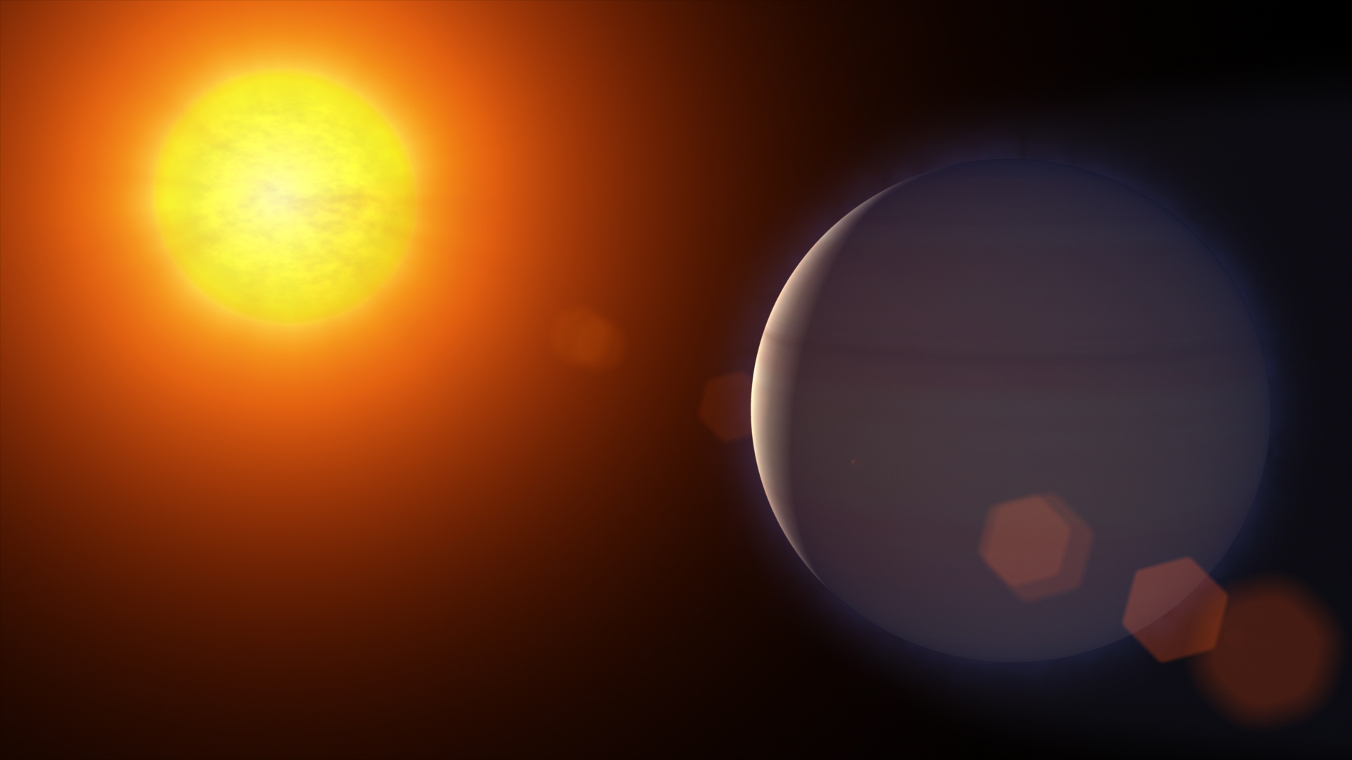 Artist's interpretation of what the exoplanet, flare, and atmosphere loss might have looked like.