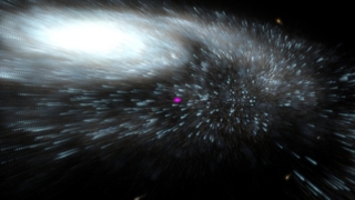 This animation tracks several gamma rays through space and time, from their emission in the jet of a distant blazar to their arrival in Fermi's Large Area Telescope (LAT). During their journey, the number of randomly moving ultraviolet and optical photons (blue) increases as more and more stars are born in the universe. Eventually, one of the gamma rays encounters a photon of starlight and the gamma ray transforms into an electron and a positron. The remaining gamma-ray photons arrive at Fermi, interact with tungsten plates in the LAT, and produce the electrons and positrons whose paths through the detector allows astronomers to backtrack the gamma rays to their source. This version has music and additional elements on it.  For an animation-only version, go here.Credit: NASA's Goddard Space Flight Center/Cruz deWildeWatch this video on the NASAexplorer YouTube channel.For complete transcript, click here.
