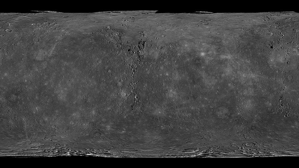 Images taken by MESSENGER's wide-angle camera and narrow-angle camera were used to create this global mosaic of Mercury's surface.