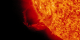 The CME included a large prominence eruption most visible in light with a wavelength of 304 angstroms.  SDO captured this footage from 3:00 to 9:00 Universal Time.  In this video, the imaging cadence is one frame every 36 seconds.