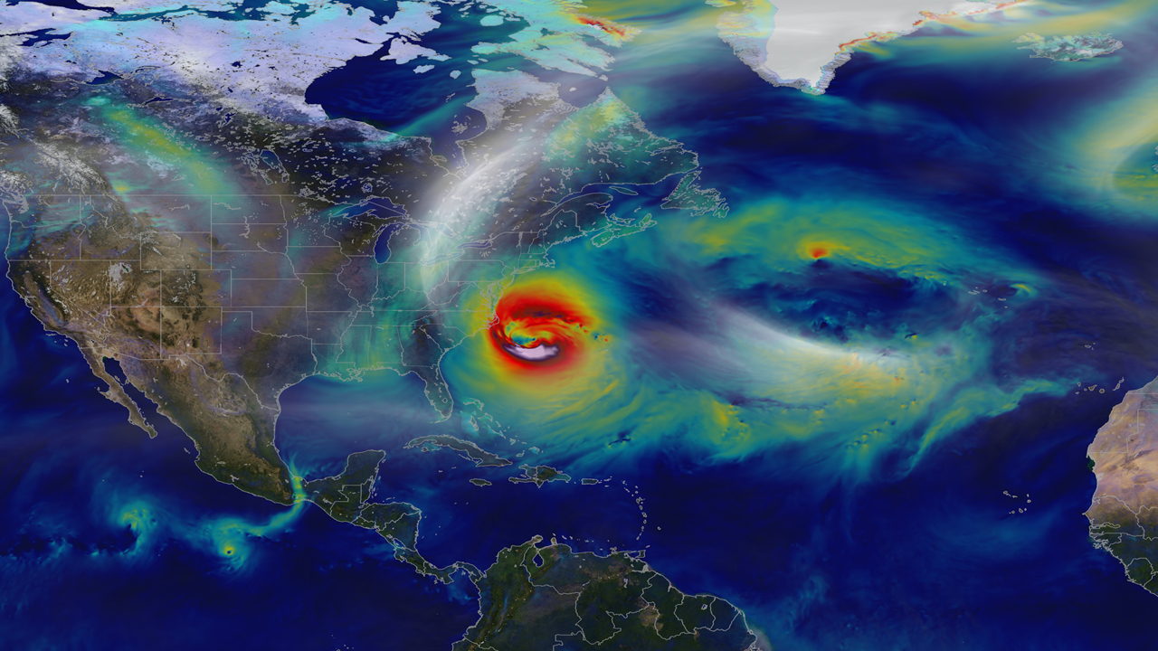 A NASA computer model simulates the astonishing track and forceful winds of Hurricane Sandy.