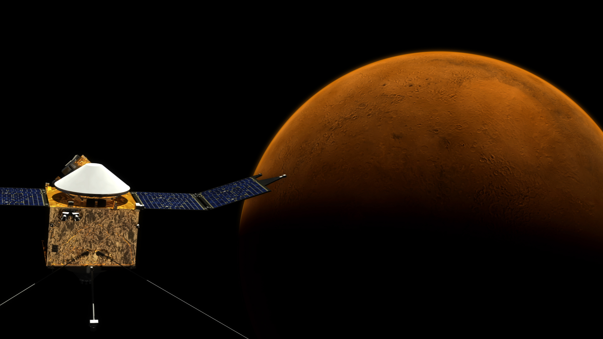LEAD: NASA’s MAVEN satellite is still on track flying to Mars to help answer questions about why our sister planet is so much different than Earth.  1. Four billion years ago, Mars may have looked like Earth. 2. But where did Mars's water and atmosphere go? 3. Earth's powerful magnetic field protects us from the solar wind. 4. On Mars there is NO north-south magnetic field to deflect solar energy. Scientists suspect the Martian atmosphere was stripped away by the solar wind. TAG: MAVEN is traveling at 65,000 miles an hour, taking 10 months before arriving at Mars in September 2014.