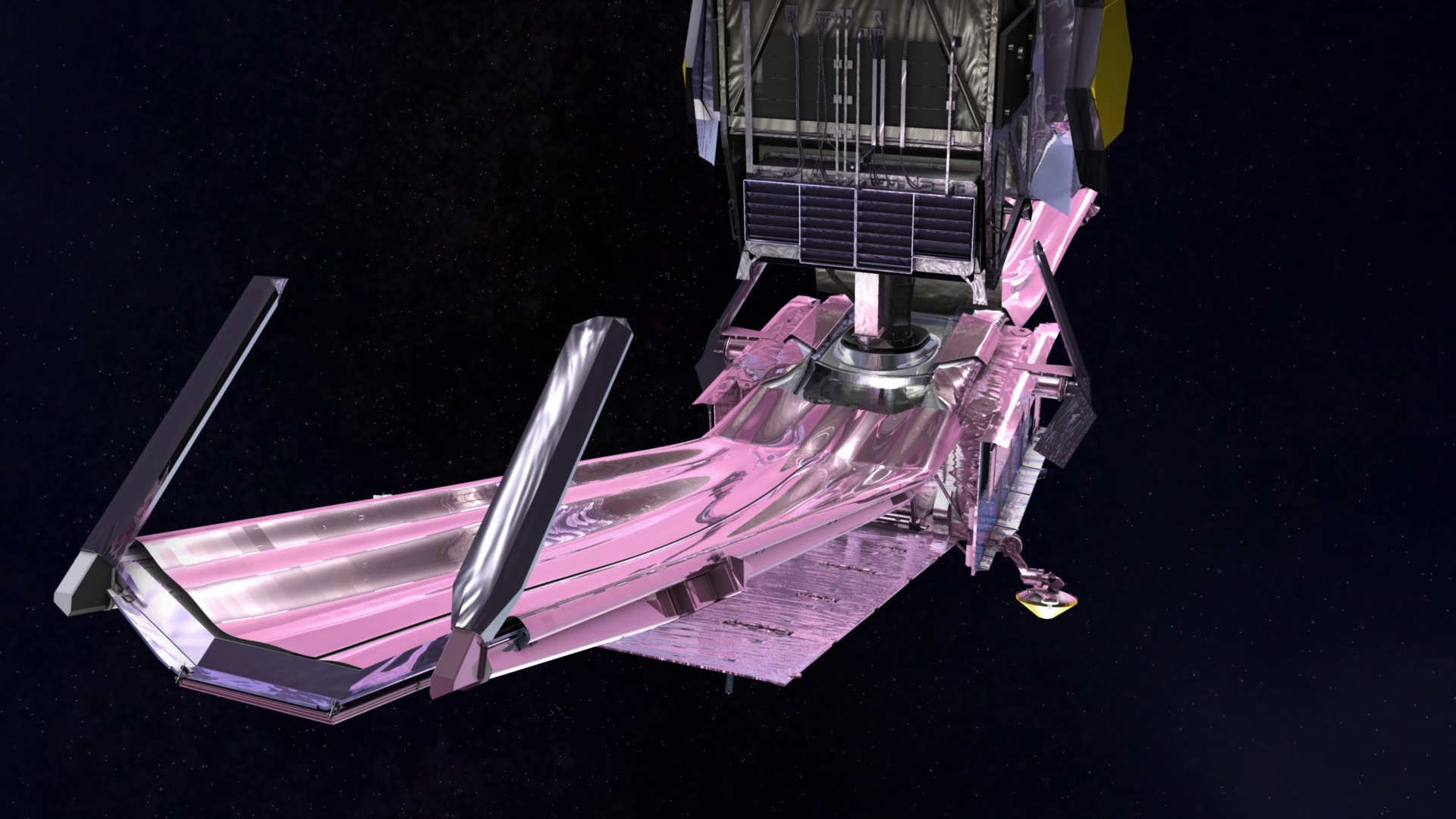 Animation showing the Webb Telescope deployments after launch based on mission duration and flight path location.  