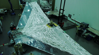 Time Lapse of sunshield engineering test unit deployment of the J2 side at Northrop Grumman.  