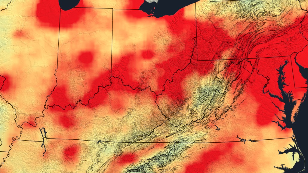 This visualization shows nitrogen dioxide data with state lines. 