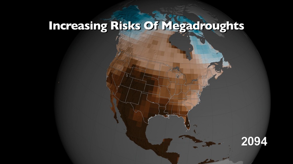 LEAD: NASA study finds carbon emissions could dramatically increase risk of U.S. megadroughts.1. Analysis of current greenhouse gas emission trends indicate that the Southwest and Central Plains have an 80% likelihood of megadroughts between the years 2050 and 2099.2. This is the first study to compare future drought projections directly to drought records from the last 1000 years.TAG: The 1930’s Dust Bowl only lasted a decade. These new results indicate future droughts may last at least 30 to 35 years.