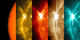 NASA's Solar Dynamics Observatory captured these images of a solar flare – as seen in the bright flash on the left – on May 5, 2015. Each image shows a different wavelength of extreme ultraviolet light that highlights a different temperature of material on the sun. By comparing different images, scientists can better understand the movement of solar matter and energy during a flare. From left to right, the wavelengths are: visible light, 171 angstroms, 304 angstroms, 193 angstroms and 131 angstroms. Each wavelength has been colorized. Unlabeled.  Credit: NASA/GSFC/SDO