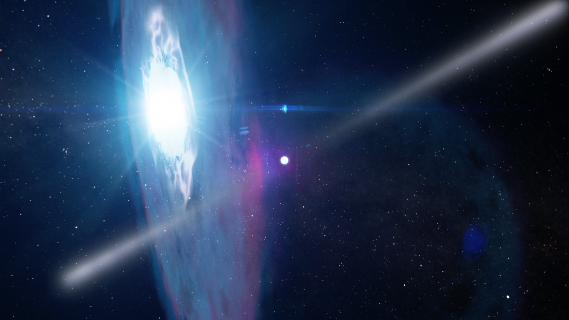 Coming attraction: Astronomers are expecting high-energy explosions when pulsar J2032 swings around its massive companion star in early 2018. The pulsar will plunge through a disk of gas and dust surrounding the star, triggering cosmic fireworks. Scientists are planning a global campaign to watch the event across the spectrum, from radio waves to gamma rays. Credit: NASA's Goddard Space Flight CenterWatch this video on the NASA Goddard YouTube channel.For complete transcript, click here.