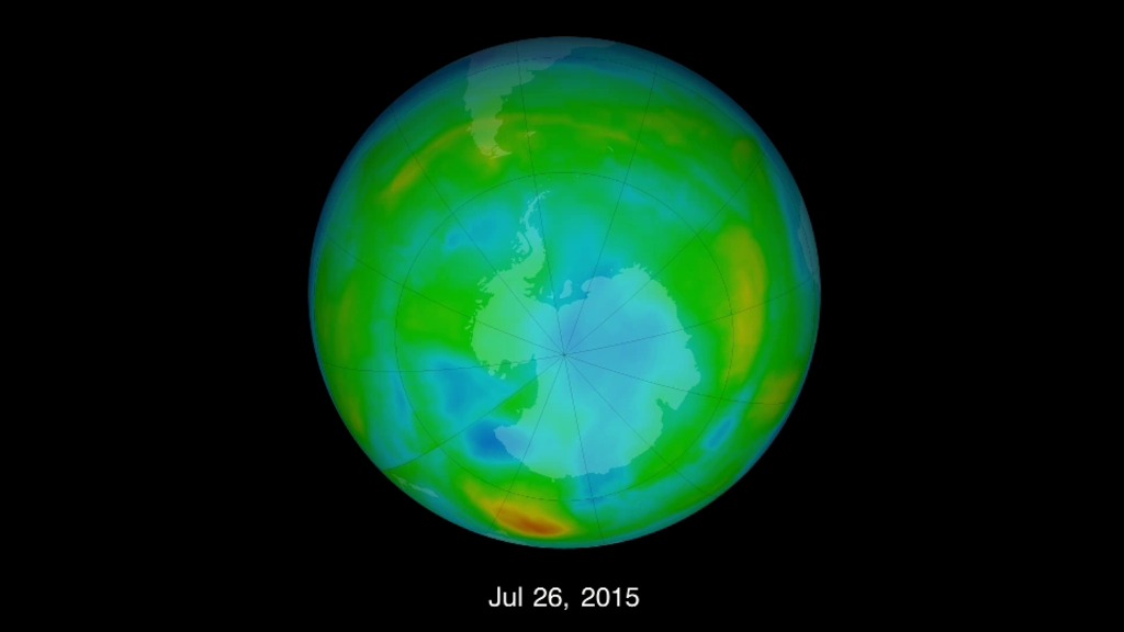 For complete transcript, click here.On Oct. 2, 2015, the ozone hole expanded to its peak of 28.2 million square kilometers (10.9 million square miles), an area larger than the continent of North America. Throughout October, the hole remained large and set many area daily records. Unusually cold temperature and weak dynamics in the Antarctic stratosphere this year resulted in this larger ozone hole. In comparison, last year the ozone hole peaked at 24.1 million square kilometers (9.3 million square miles) on Sept. 11, 2014. Compared to the 1991-2014 period, the 2015 ozone hole average area was the fourth largest.