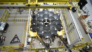 Time lapse of Webb Telescope's 18 mirror segment installation at NASA Goddard Space Flight Center with music.  