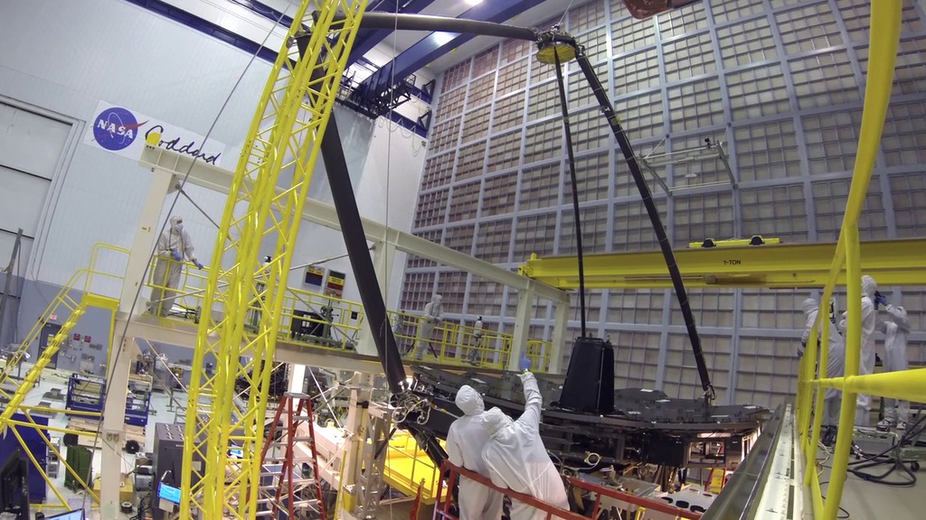 Time lapse movie of engineers deploying Webb Telescope's Secondary Mirror Support Structure