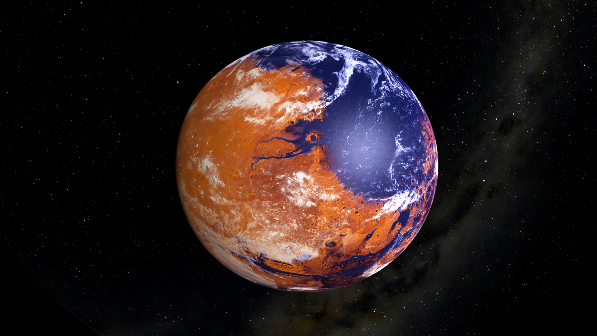 Artist concept image of an early wet Mars.