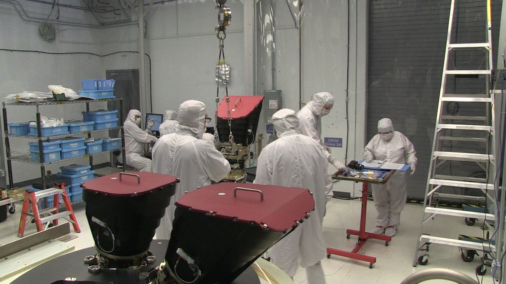 A timelapse of TESS cameras being mounted to the camera plate before installation onto spacecraft.