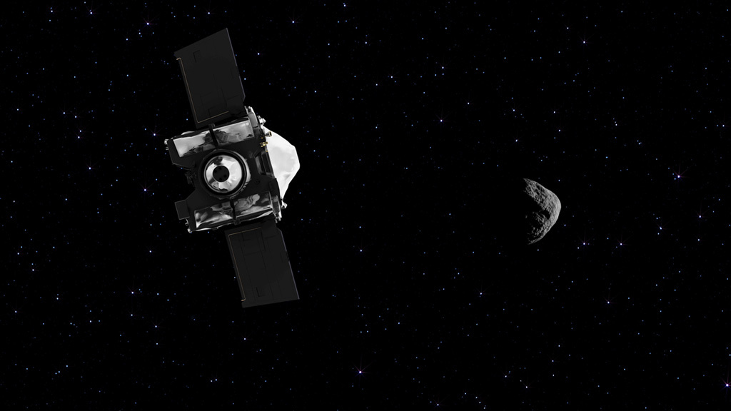 A NASA spacecraft speeds toward a rendezvous with an asteroid.
