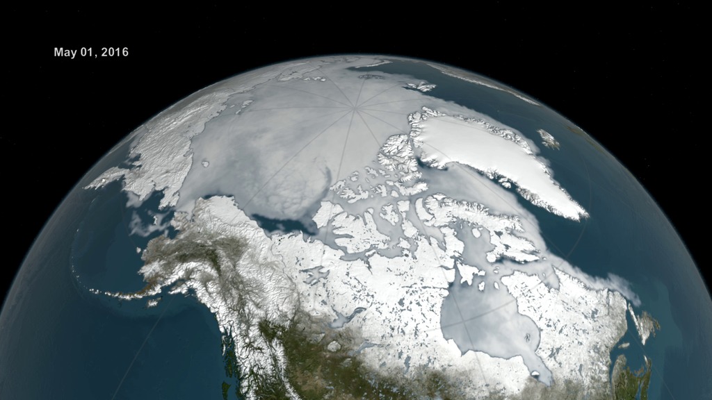 LEAD: NASA and the National Snow and Ice Data Center report that the Arctic sea ice minimum ties that of 2007 as the second lowest of the 38 year satellite data record.1. The ice extent went down to 1.6 million square miles. This is 0.9 million square miles less than the long-term average from 1981 to 2010.2. The Arctic ice cover helps regulate the planet's temperature.3. The yellow outline shows the average sea ice minimum from 1979 through 2010.TAG: Since 1978 researchers have observed a steep decline in the average extent of Arctic sea ice for every month of the year.