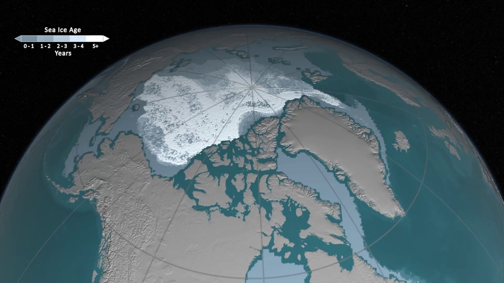 Arctic sea ice, the vast sheath of frozen seawater floating on the Arctic Ocean and its neighboring seas, has been hit with a double whammy over the past decades: as its extent shrunk, the oldest and thickest ice has either thinned or melted away, leaving the sea ice cap more vulnerable to the warming ocean and atmosphere. This video, narrated by NASA Goddard sea ice researcher Walt Meier, shows how sea ice age has decreased during the last three decades.Complete transcript available.Watch this video on the NASA Goddard YouTube channel.