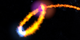 This animation illustrates how debris from a tidally disrupted star collides with itself, creating shock waves that emit ultraviolet and optical light far from the black hole. According to Swift observations of ASASSN-14li, these clumps took about a month to fall back to the black hole, where they produced changes in the X-ray emission that correlated with the earlier UV and optical changes.  Credit: NASA's Goddard Space Flight Center  Watch this video on the  NASA.gov Video YouTube channel .