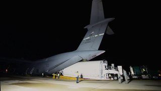 Time laspe of the Webb Telescope being loaded into a U.S. Airforce C5M Super Galaxy aircraft at Joint Base Andrews