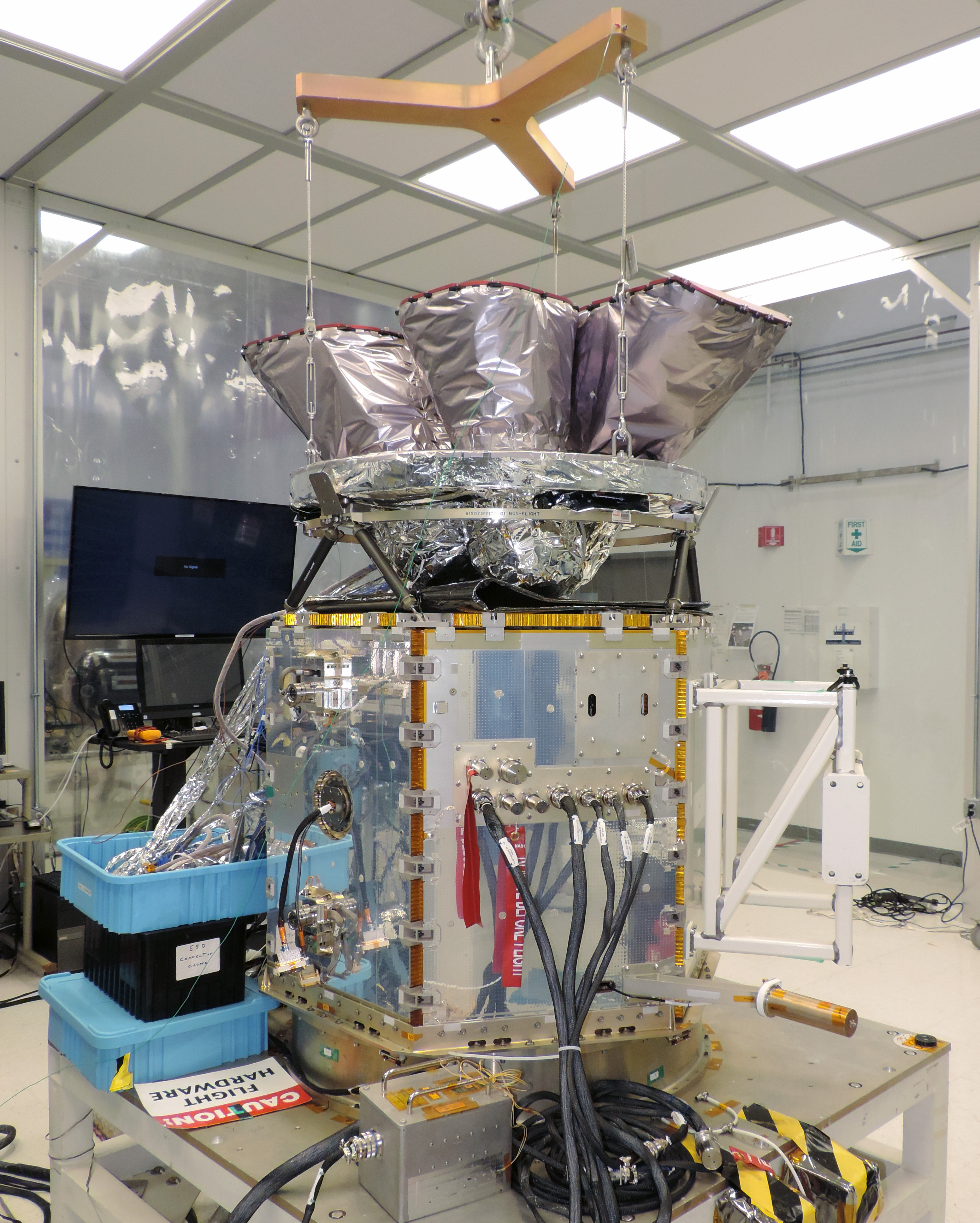 TESS cameras being integrated to spacecraft at Orbital ATK in Dulles, Va. 