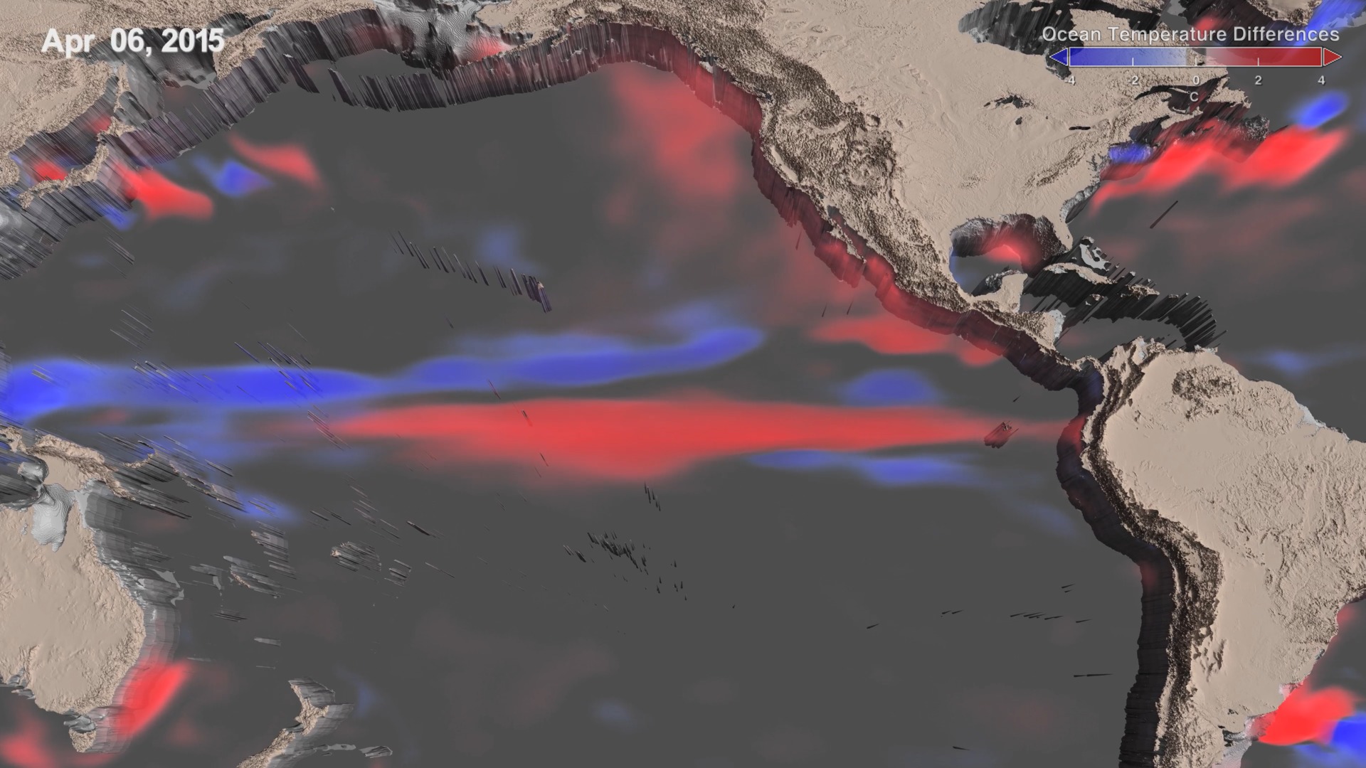 Follow changes in sea surface temperature and ocean currents during El Niño.