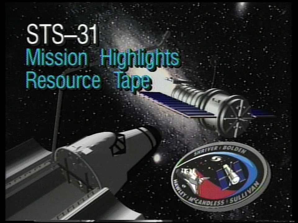 STS-31 Mission Highlights Resource TapeLaunch of the Hubble Space Telescope, April 24-29 1990Astronauts: Loren Shriver, Charles Bolden, Bruce McCandless, Steven Hawley, Kathryn Sullivan09:50 - Launch12:27 - Opening bay doors20:40 - Taking telescope out of payload bay24:50 - Deploying the solar arrays26:08 - Deploying the high gain antennas26:56 - Unfurling the first solar array30:16 - EVA preparation31:24 - Unfurling the second solar array32:00 - Second solar array gets stuck34:30 - Disable tension monitoring software to unfurl the solar array36:25 - Go for Hubble release39:07 - Student experiment43:50 - Commands sent to open aperture door45:45 - Thank you to training crew46:40 - Thoughts on historical significance50:09 - Closing bay doors50:58 - Shuttle re-entry and landing54:59 - Astronauts exiting Shuttle