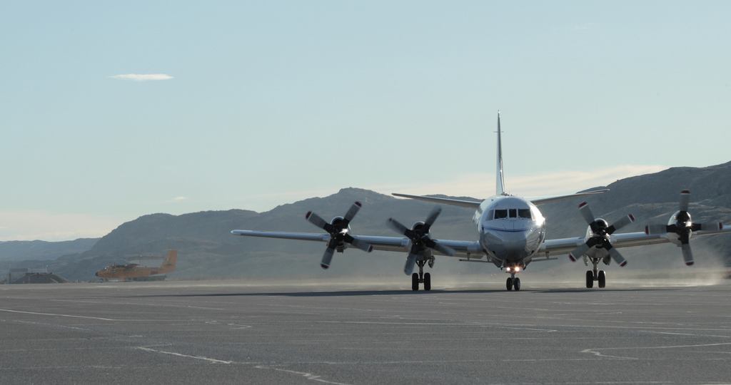 4K Wide shot of P3-Orion taxiing on runway. Filmed during the 2019 Arctic campaign. NOTE: The audio on this clip varies widely and includes loud aircraft noise. We advise turning down/off sound when previewing this item.