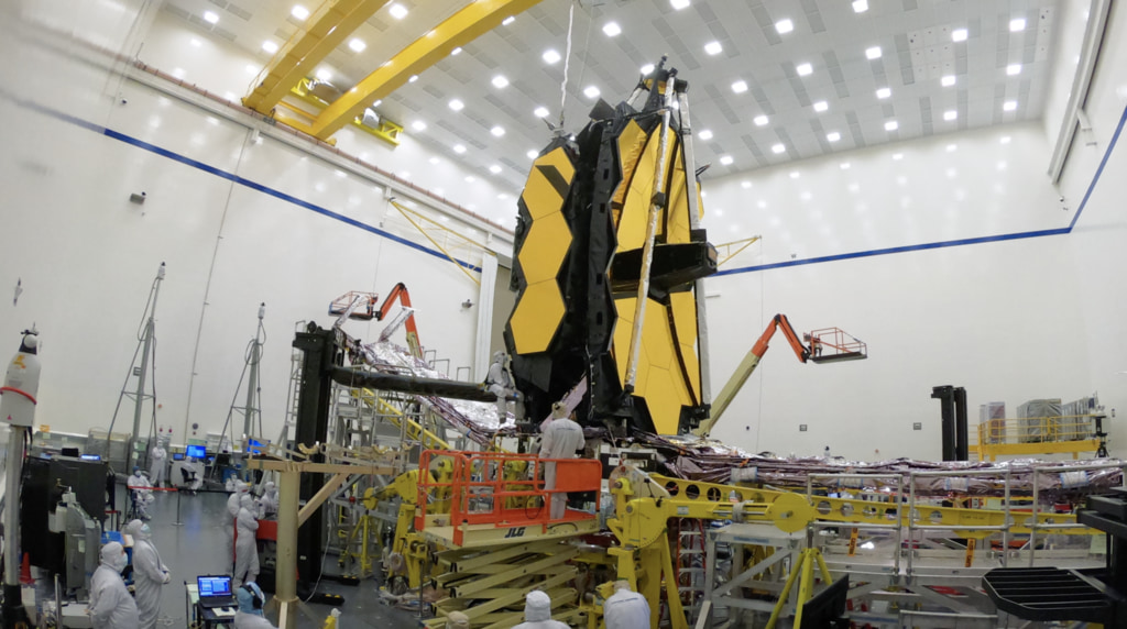 Time-lapse footage of engineers deploying the -J2 wing of the James Webb Space Telescope at Northrop Grumman in Redondo Beach, CA.  