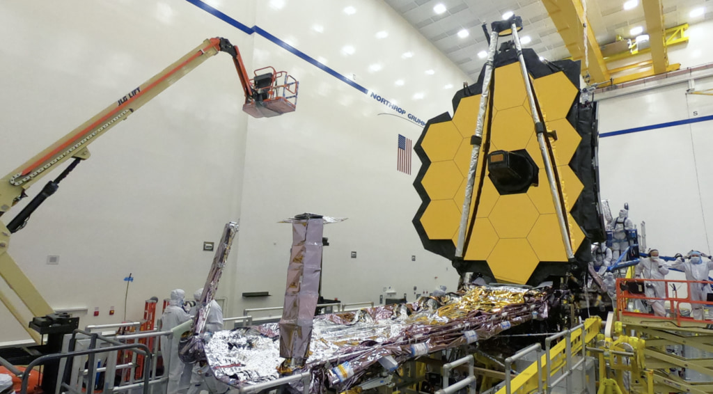 Time-lapse footage of engineers deploying the +J2 Wing of the James Webb Space Telescope at Northrop Grumman in Redondo Beach, CA.  