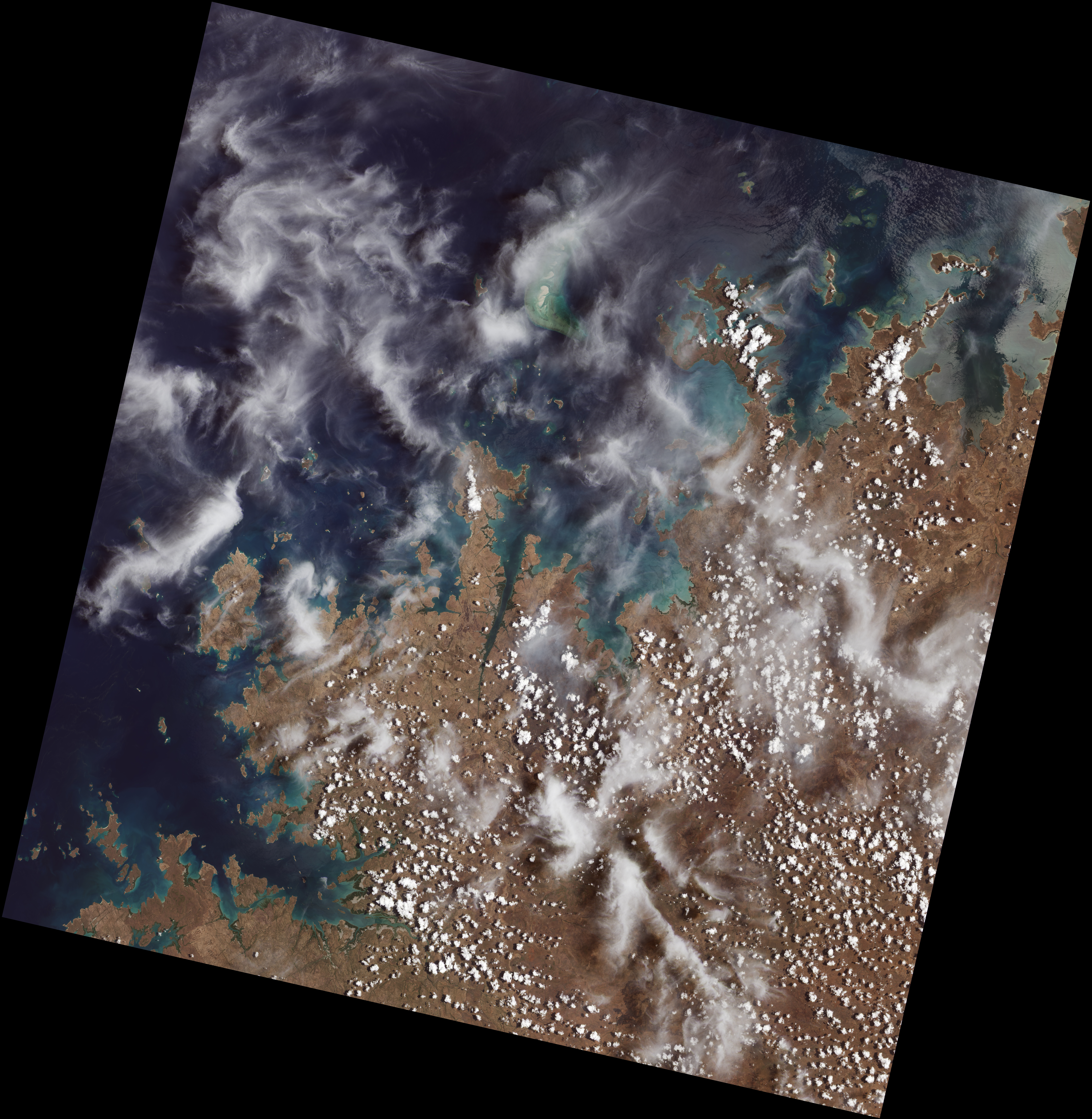 The first data from Landsat 9, of Australia's Kimberley Coast in Western Australia, shows off the capabilities of the two instruments on the spacecraft. This image, from the Operational Land Imager 2, or OLI-2, was acquired on Oct. 31, 2021. Although similar in design to its predecessor Landsat 8, the improvements to Landsat 9 allow it to detect more subtle differences, especially over darker areas like water or the dense mangrove forests along the coast.