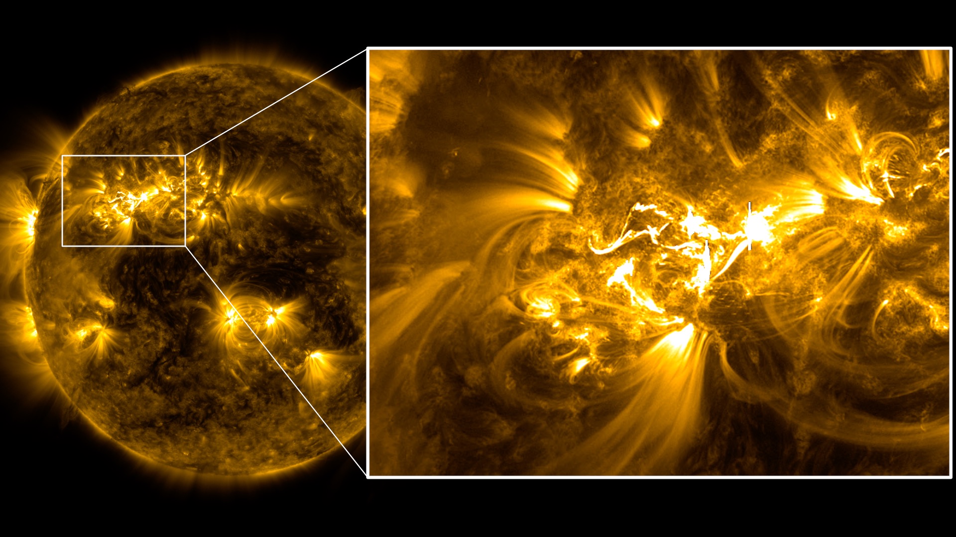 Video of the May 19th M5.6 solar flare captured by SDO in 171 angstrom light.  This view shows the full solar disk and an inset focusing on the region where the flare occured.Credit: NASA/GSFC/SDO
