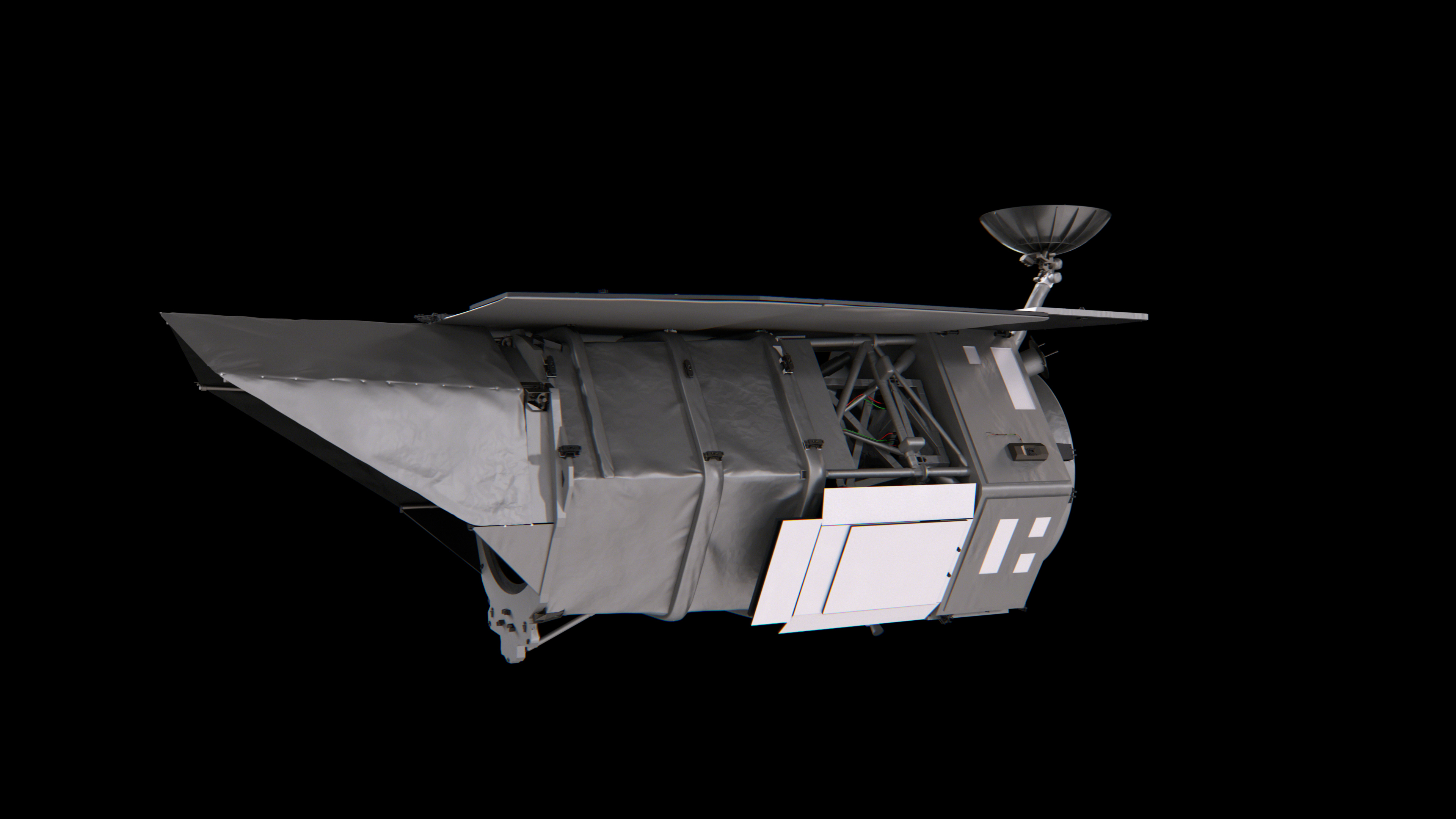 <p>Animated 3D model of the Roman Space Telescope spacecraft rotated through 360 degrees.  The ProRes copy has a transparent alpha channel.