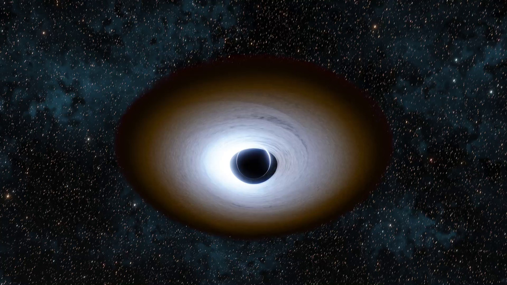 This movie shows the approach to a black hole surrounded by an accretion disk. Ripples and waves in the disk are caused by turbulent instabilities in the orbiting material, which is hottest and brightest along the inner edge of the disk.