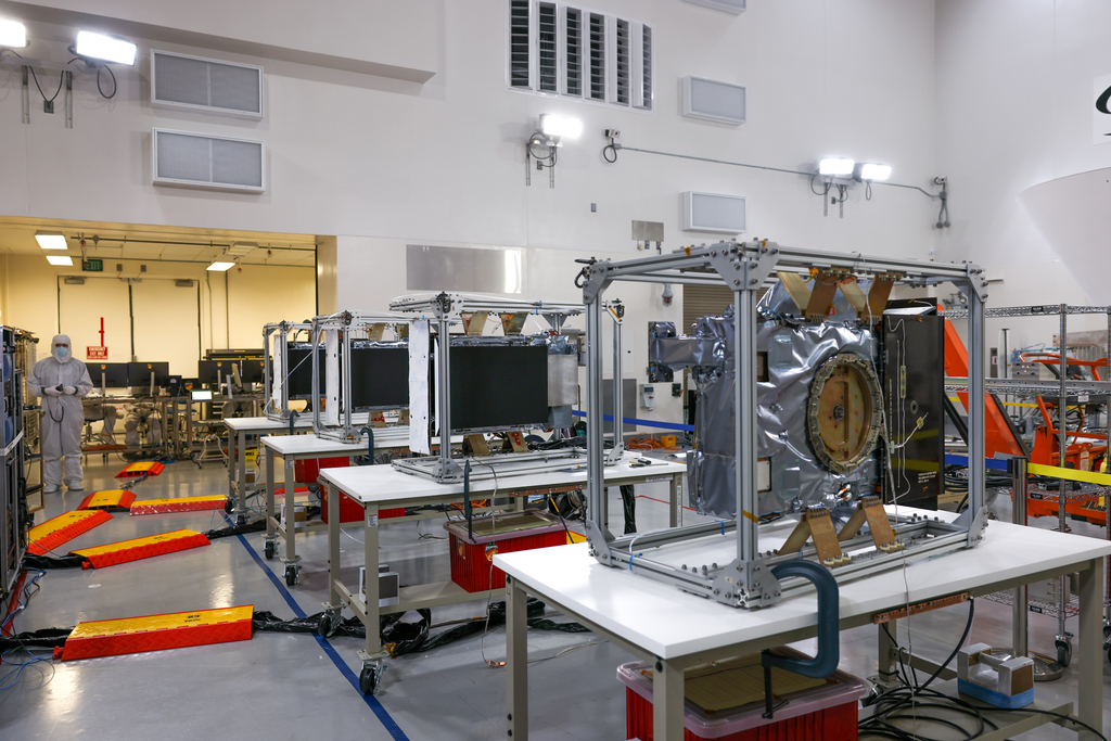 Crews conduct a solar array deployment test on the spacecraft of NASA’s PUNCH (Polarimeter to Unify the Corona and Heliosphere) satellites at Astrotech Space Operations located on Vandenberg Space Force Base in California on Tuesday, Jan. 21, 2025.Credit: USSF 30th Space Wing/Alex Valdez