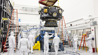 PhotoThe Interstellar Mapping and Acceleration Probe is lifted off of the vibration table after completing vibration testing at the Johns Hopkins Applied Physics Laboratory in Laurel, Maryland.Credit: NASA/Johns Hopkins APL/Princeton/Ed Whitman