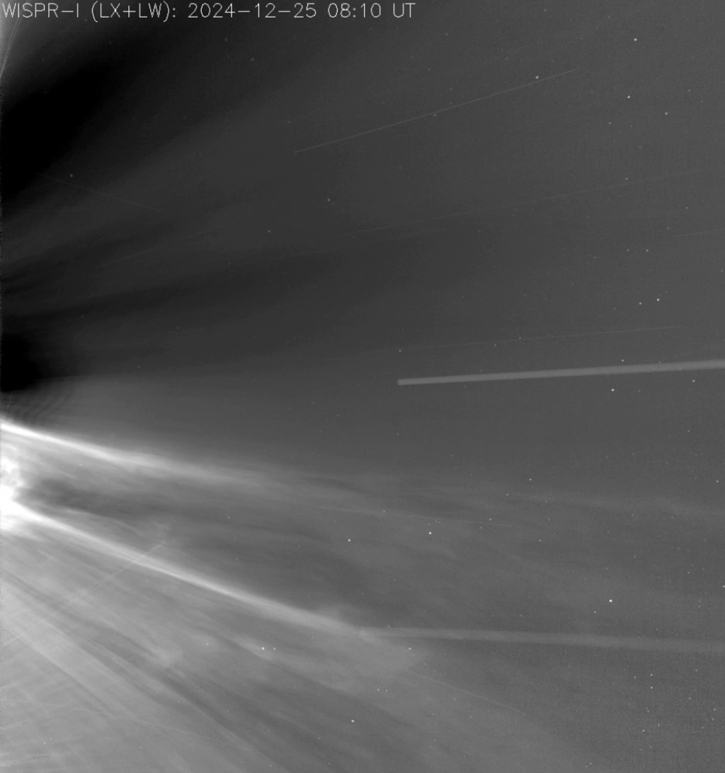 WISPR DataThis video, made from images taken by Parker Solar Probe’s WISPR instrument during its record-breaking flyby of the Sun on Dec. 25, 2024, shows the solar wind racing out from the Sun’s outer atmosphere, the corona.Credit: NASA/Johns Hopkins APL/Naval Research Lab