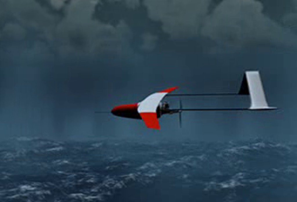 This animation illustrates the Aerosonde, and unmanned aircraft system, flying into a hurricane.