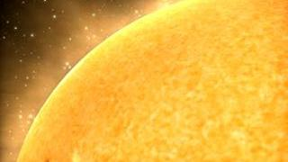 The sun surface in motion.  Large cell-like features on the Sun called supergranules are seen as white stripes.