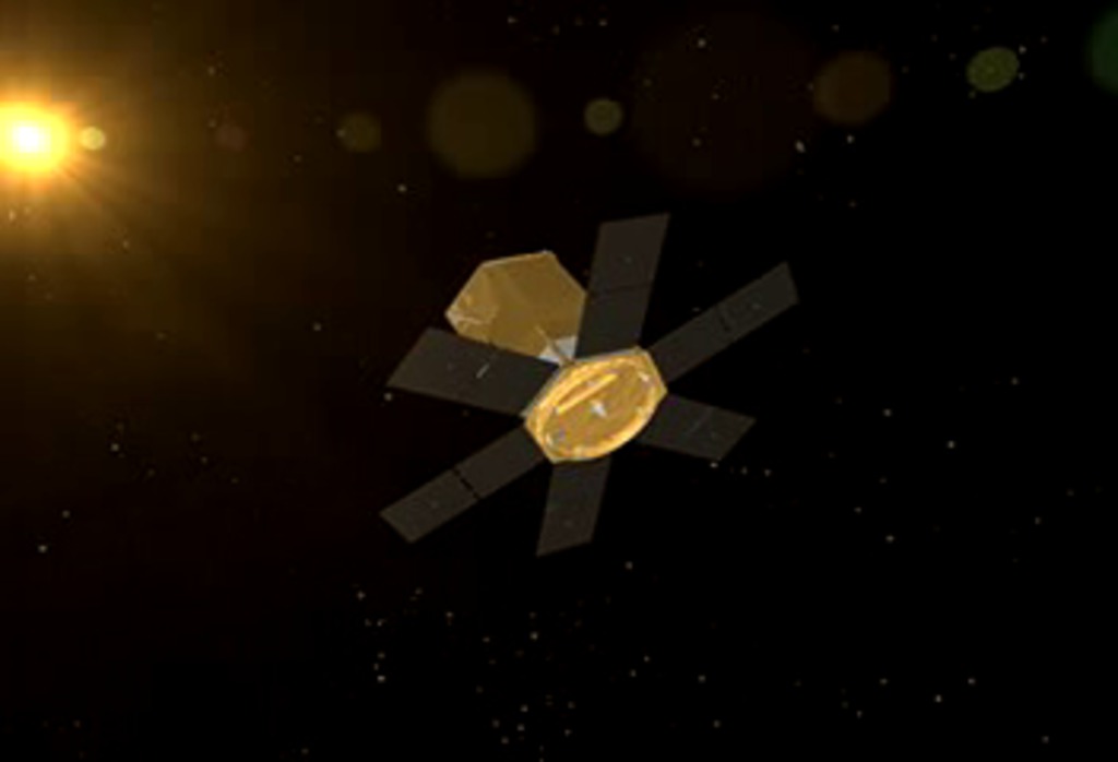A close-up view of the SORCE satellite in orbit.