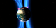 The plasma encountering the Earth's atmosphere, causing auroras.