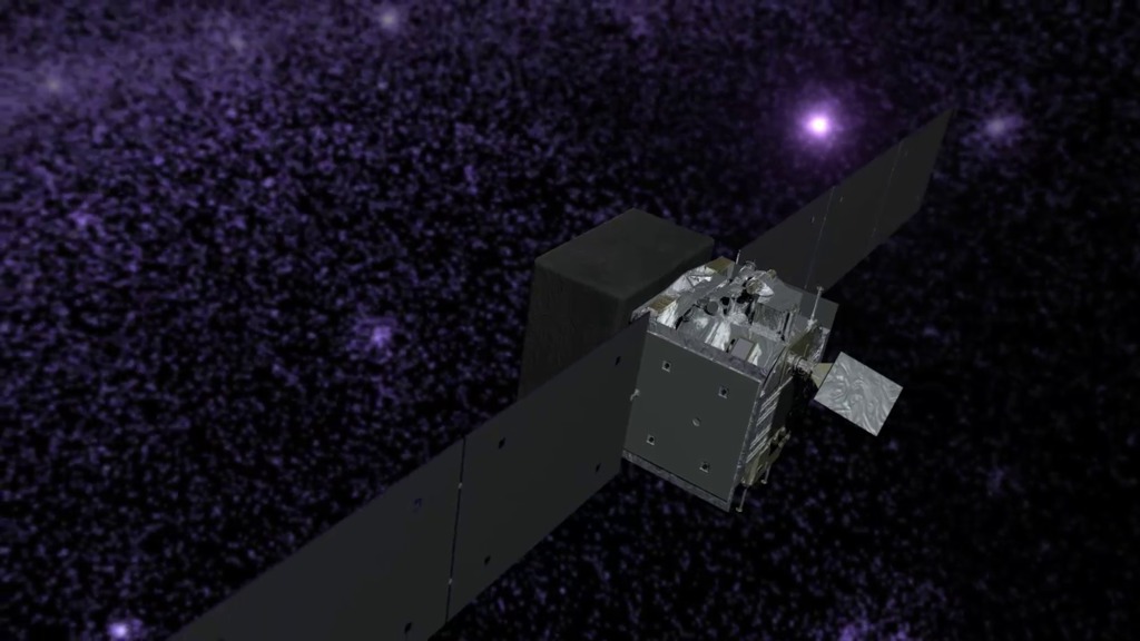 This beauty shot shows an over-shoulder view from the spacecraft, and revelas the gamma-ray sky GLAST will see.