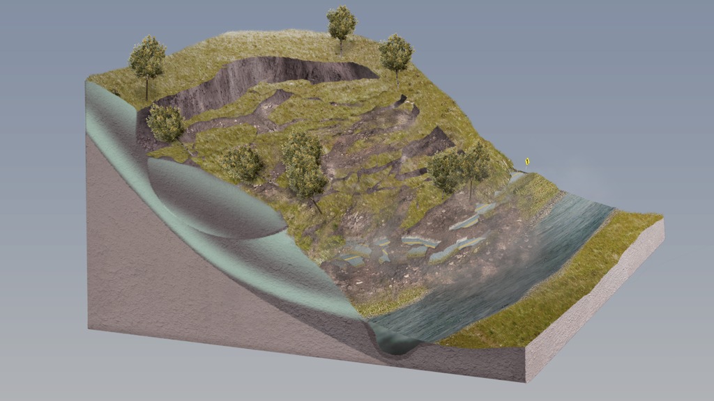 Landslide animation - rotational landslide.