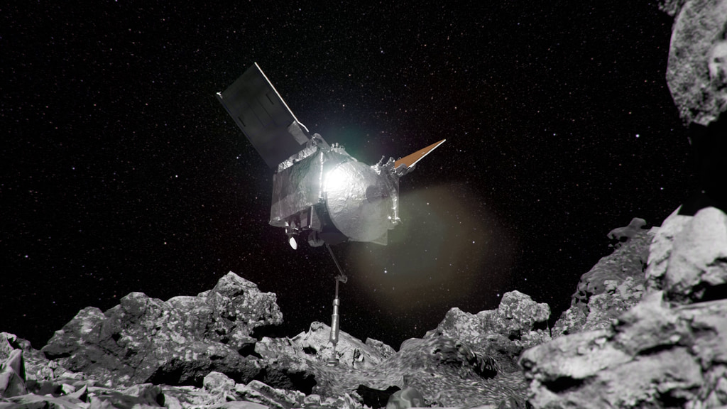 Data-driven animation showing how the OSIRIS-REx spacecraft impacted asteroid Bennu's surface when it touched down and collected a sample.