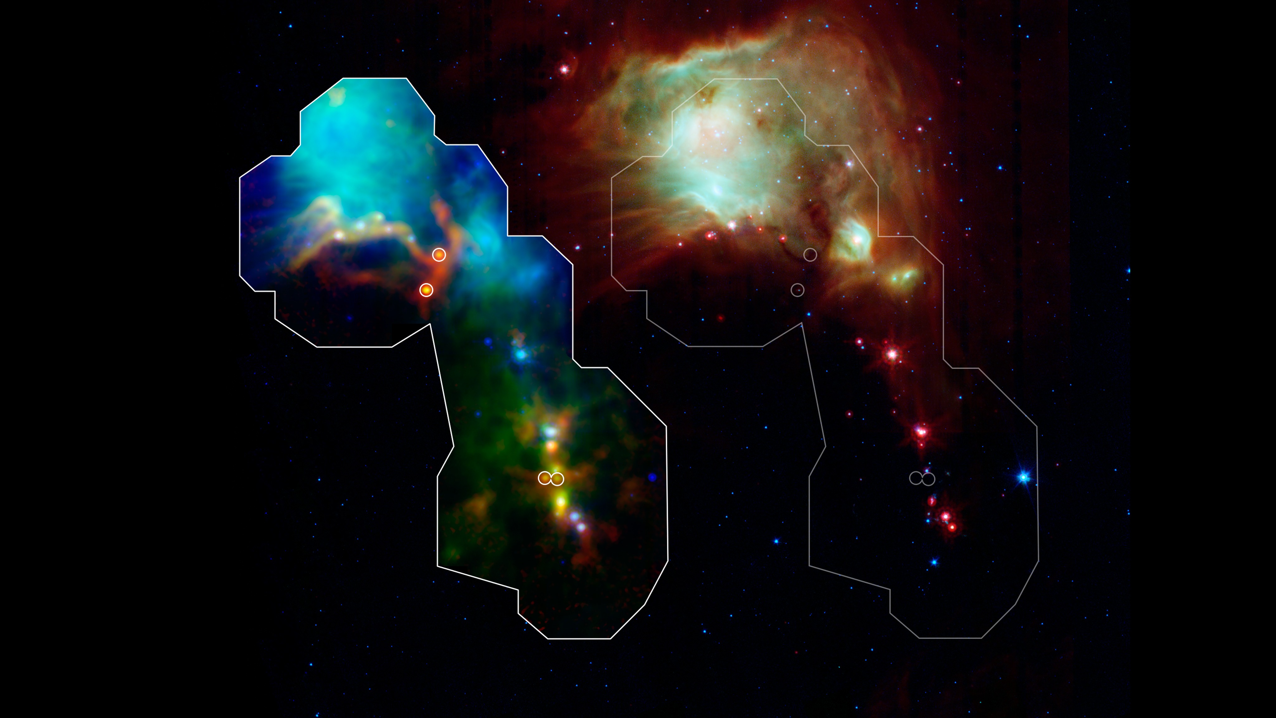 Image comparison shows four protostars observed by Herschel Observatory.