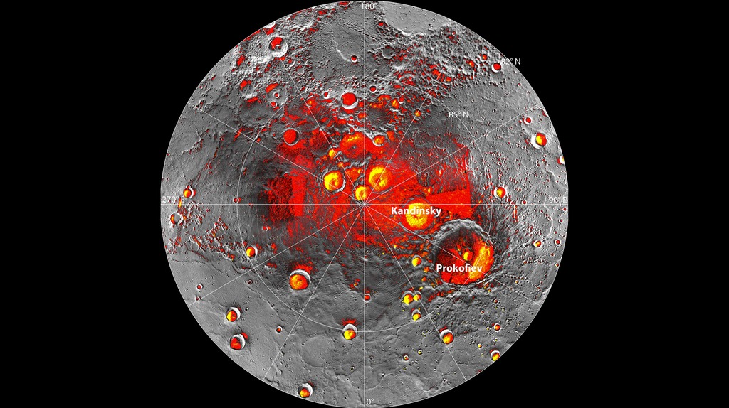 Image showing areas on Mercury that are never illuminated by sunlight