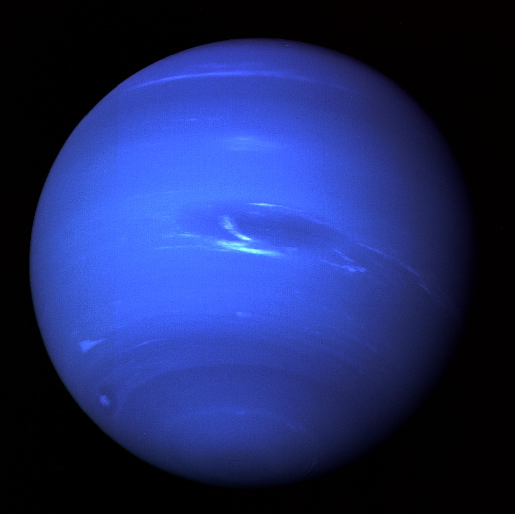 A Neptune full disk view taken by the Voyager 2 narrow angle camera.